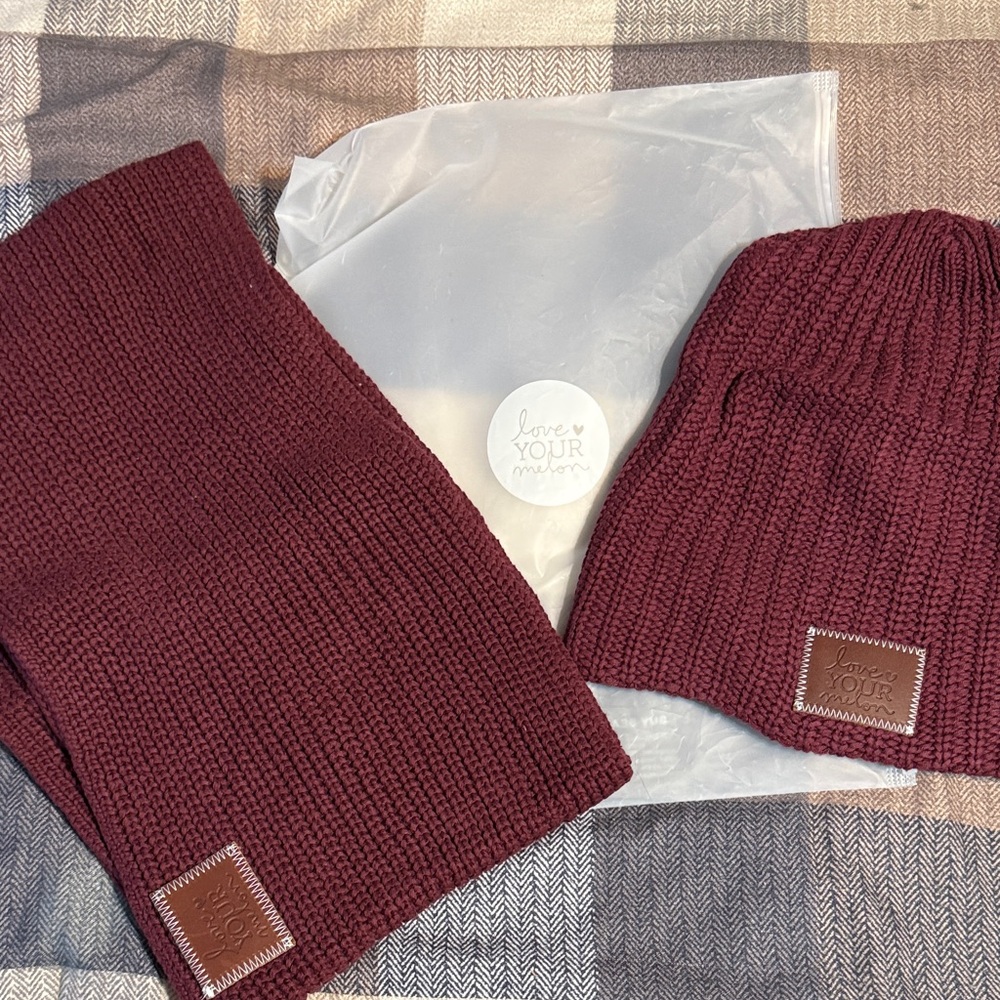 Love Your Melon Wine Knit Beanie and Scarf Set